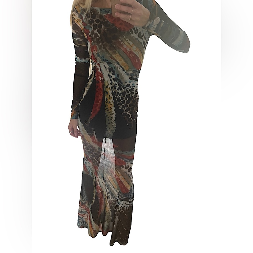 Long sleeve maxi dress with Sheer bottom XS